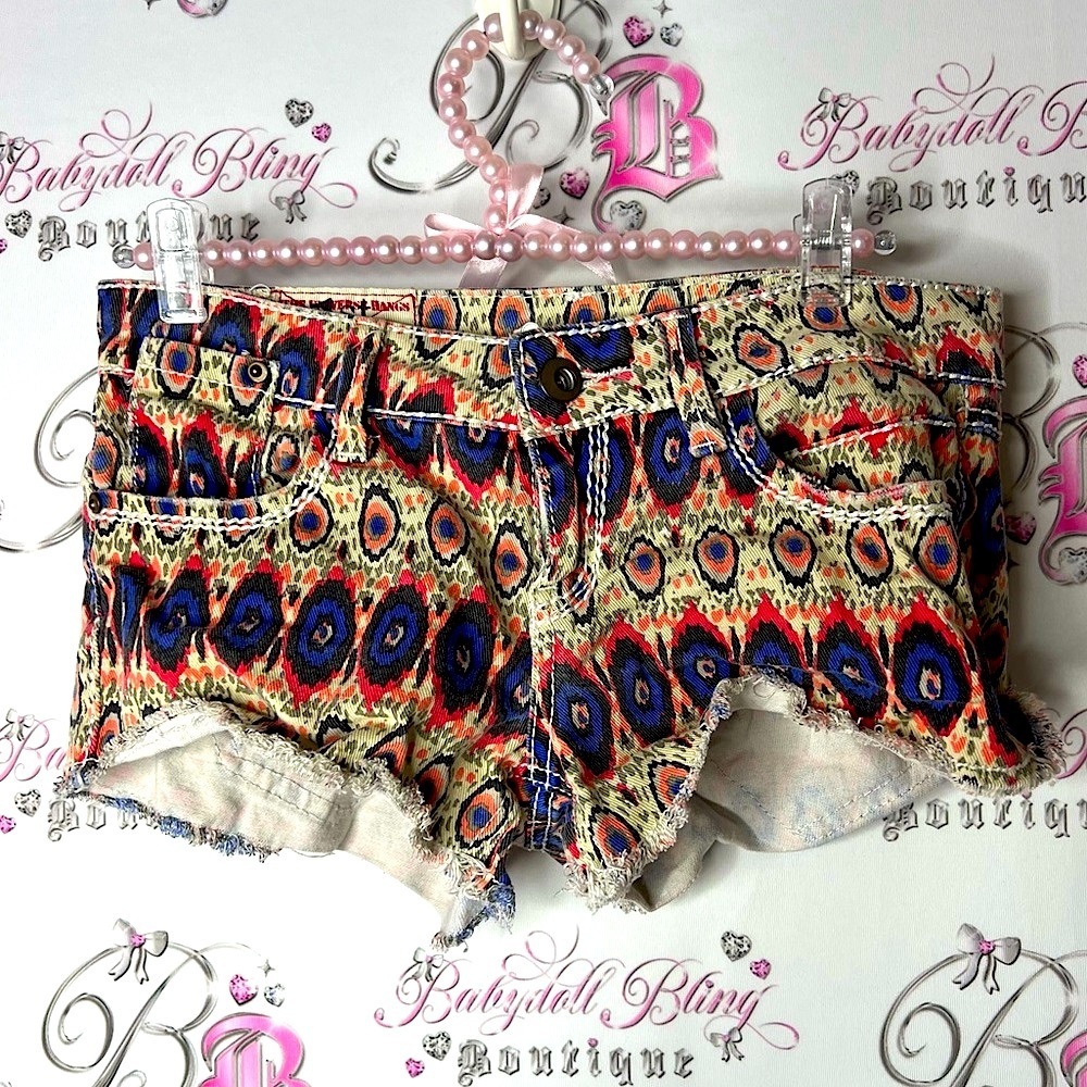 1st Kiss shorts Aztec boho jean denim mini booty Multicolor Patterned Jean